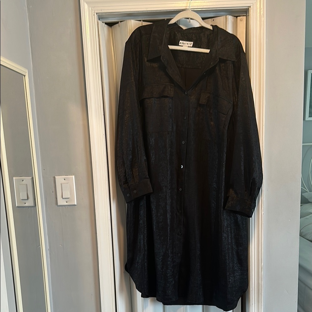 Ava and Viv plus size Black metallic Button-Up Shirt Dress